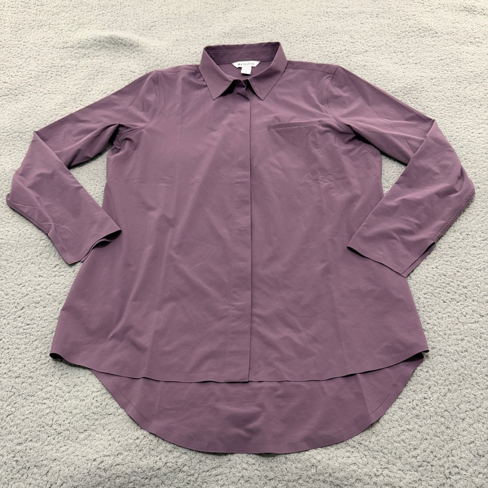 Athleta Urbanite Top 2.0 Purple Button Down Shirt Long Sleeve Womens Medium